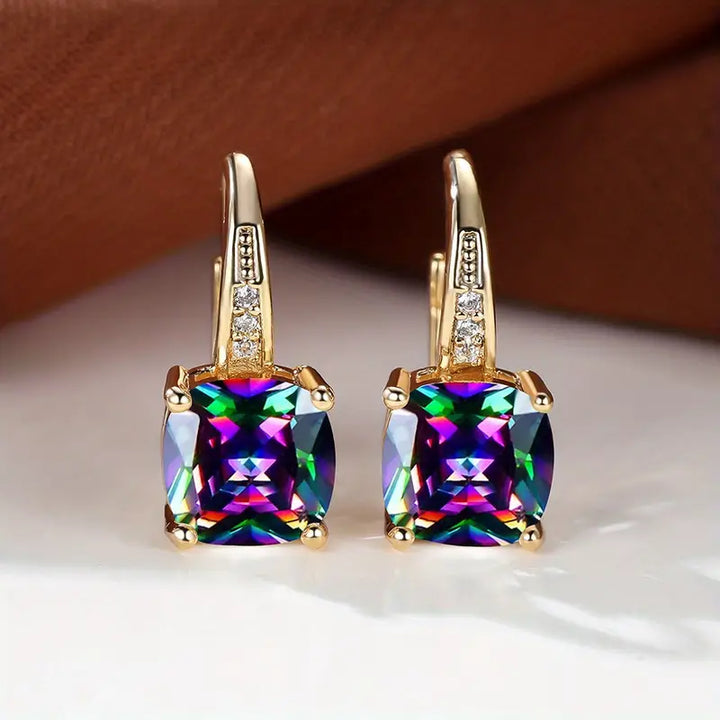 Pendientes Argolla Dorada Piedra Mística