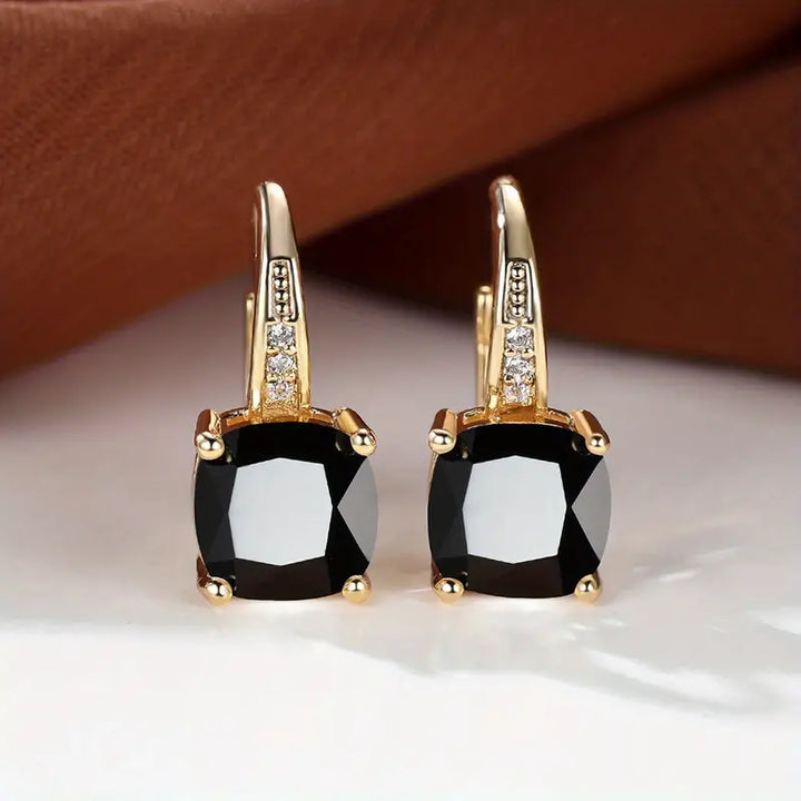 Pendientes Argolla Dorada Piedra Mística