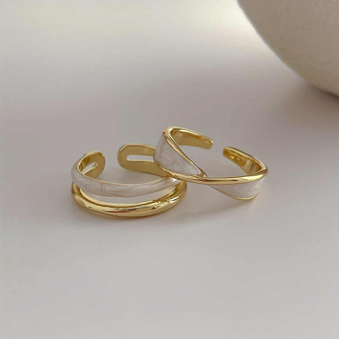 Set de Anillos Bicolor en Oro y Nácar