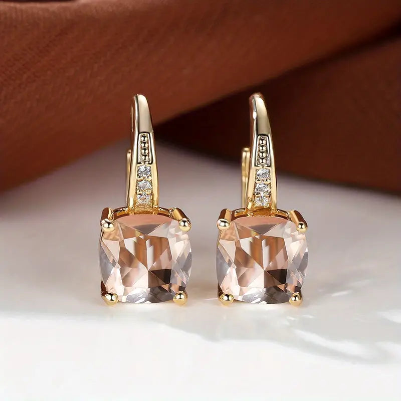 Pendientes Argolla Dorada Piedra Mística