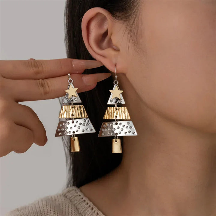 Pendientes colgantes con forma de árbol de Navidad en metal mixto