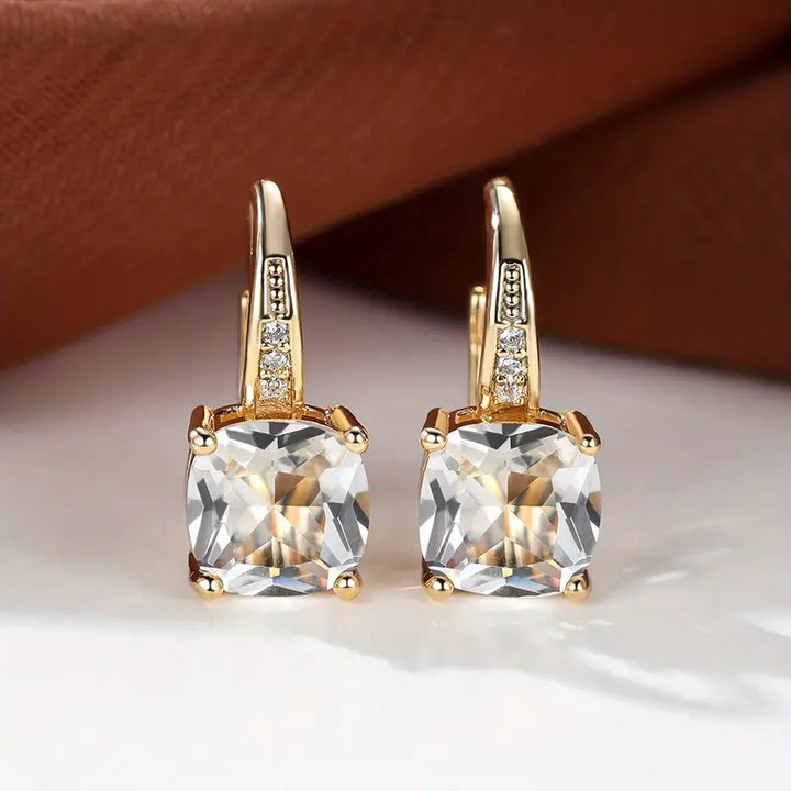 Pendientes Argolla Dorada Piedra Mística
