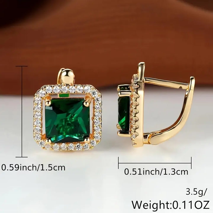 Pendientes Zirconia Verde Cuadrada