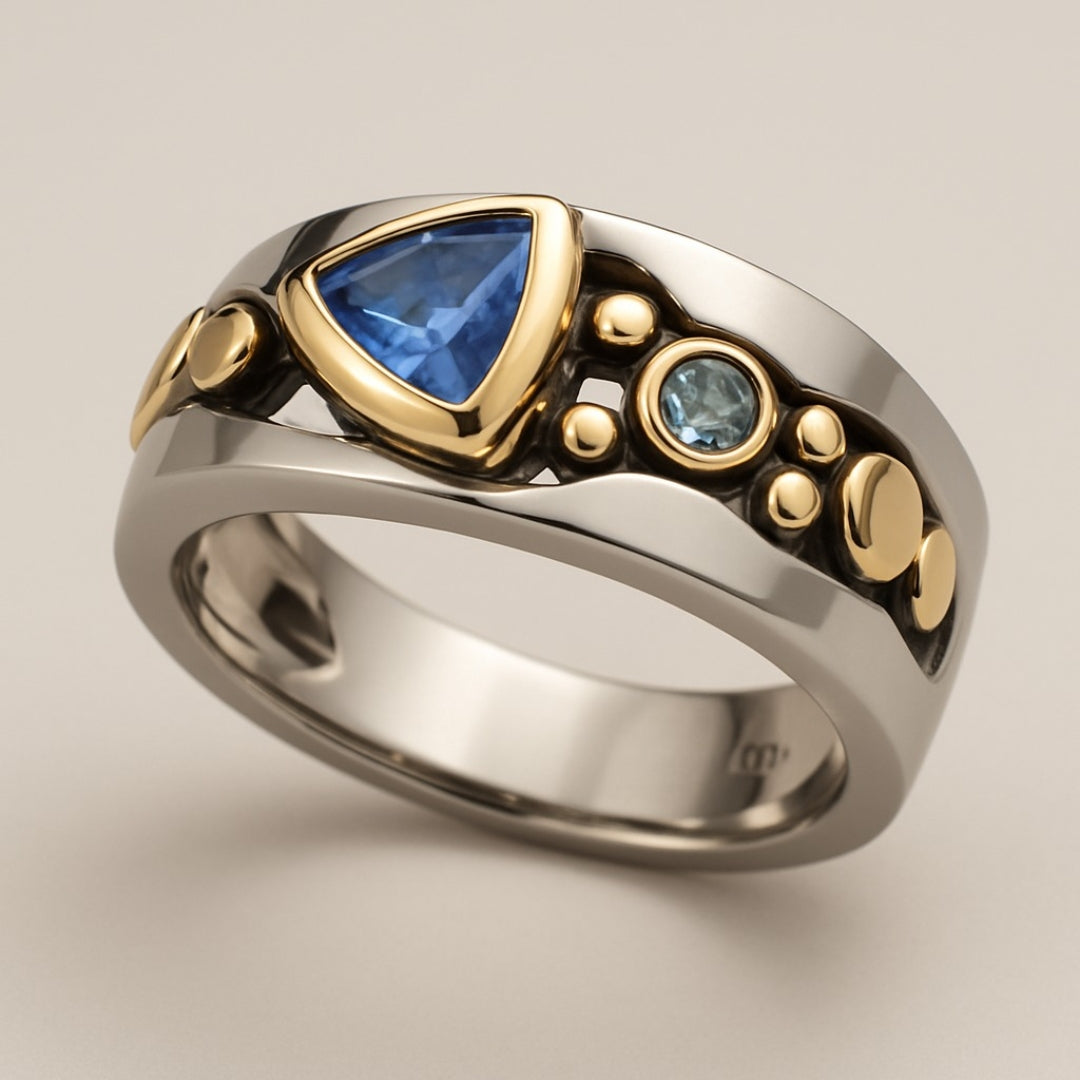 Anillo de Cristal Azul Vintage