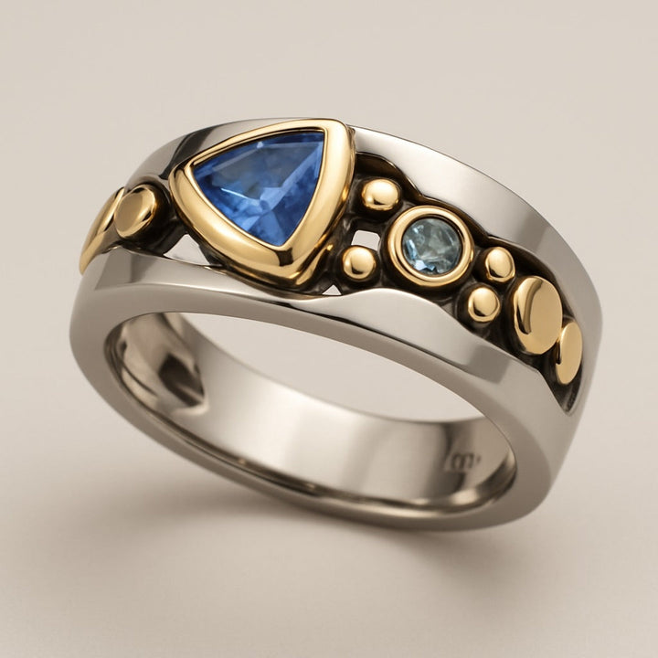 Anillo de Cristal Azul Vintage