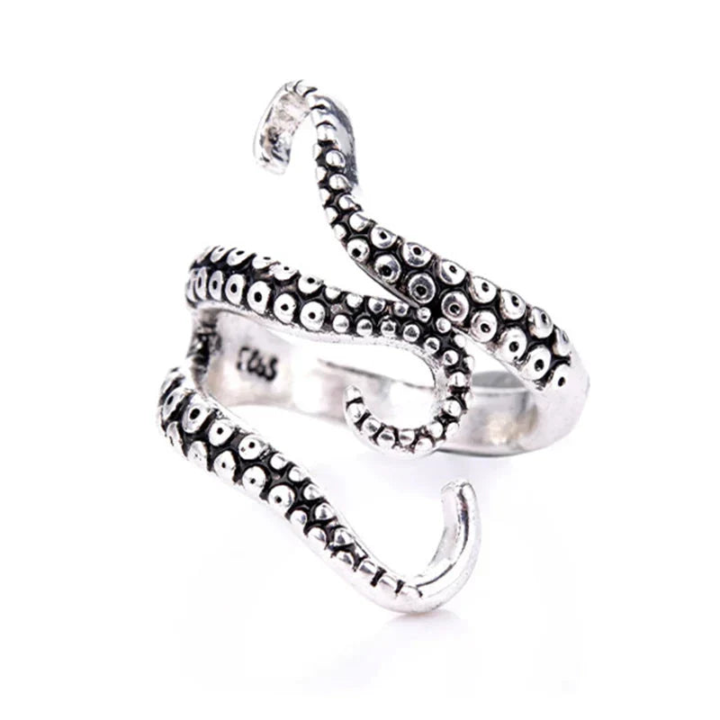 Anillo ajustable plateado con tentáculos