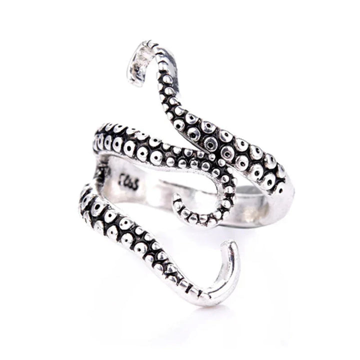 Anillo ajustable plateado con tentáculos