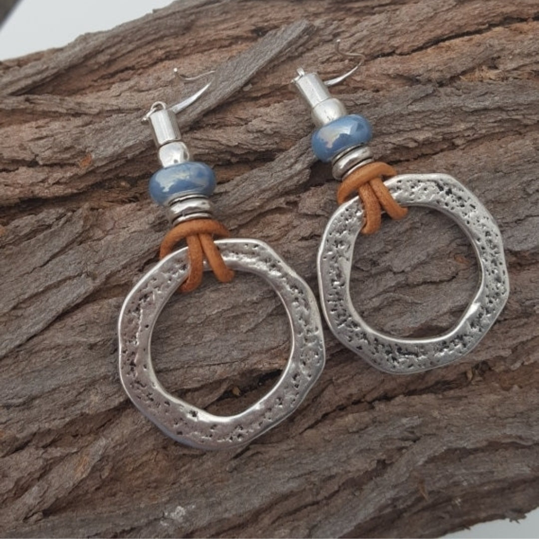 Pendientes vintage boho plateados en forma de círculo