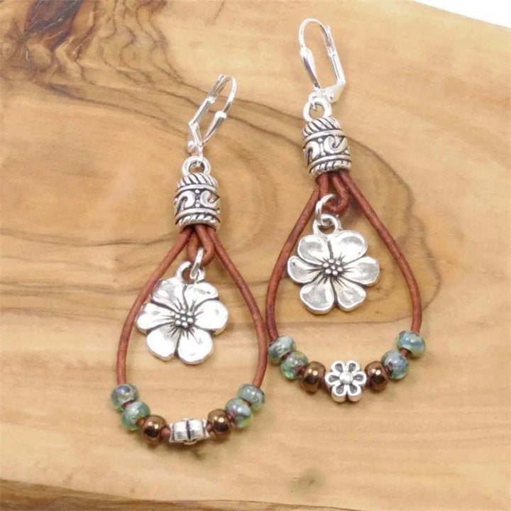 Pendientes vintage florales de cuero