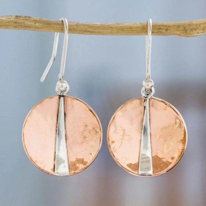 Pendientes vintage redondos de plata rosa con brillo