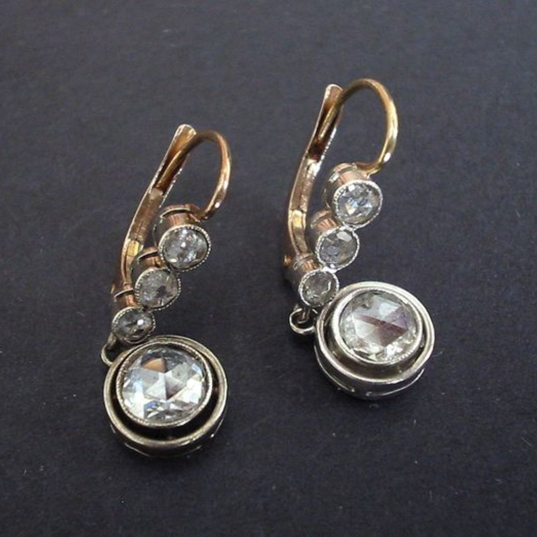 Pendientes vintage de oro con circonitas