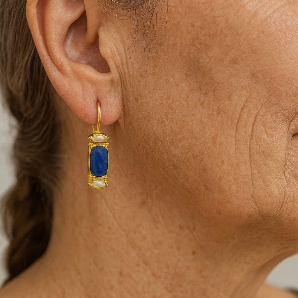 Pendientes vintage en azul y dorado