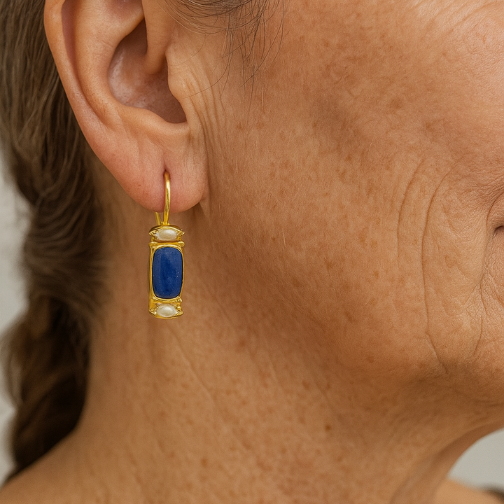 Pendientes vintage en azul y dorado