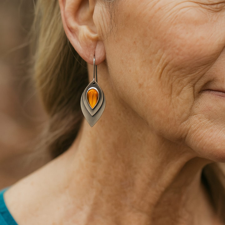 Pendientes vintage de plata con piedra naranja