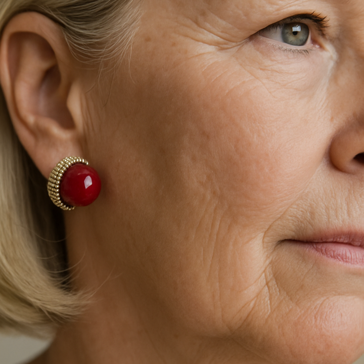 Pendientes Avellana Roja con Perlas
