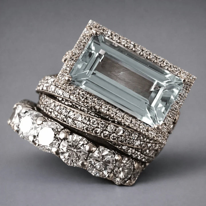 Conjunto de Anillos de Cristal Turquesa Vintage