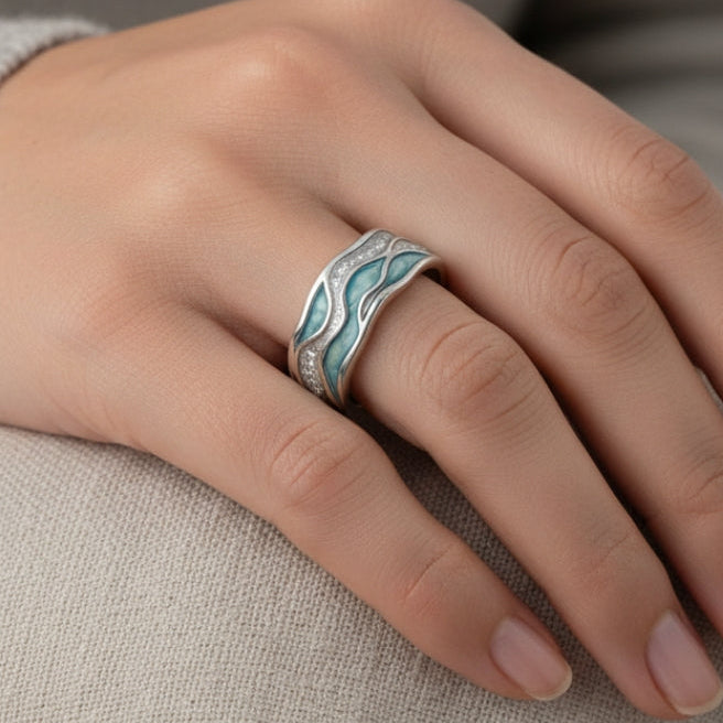 Anillo de Plata con Ondas Turquesas