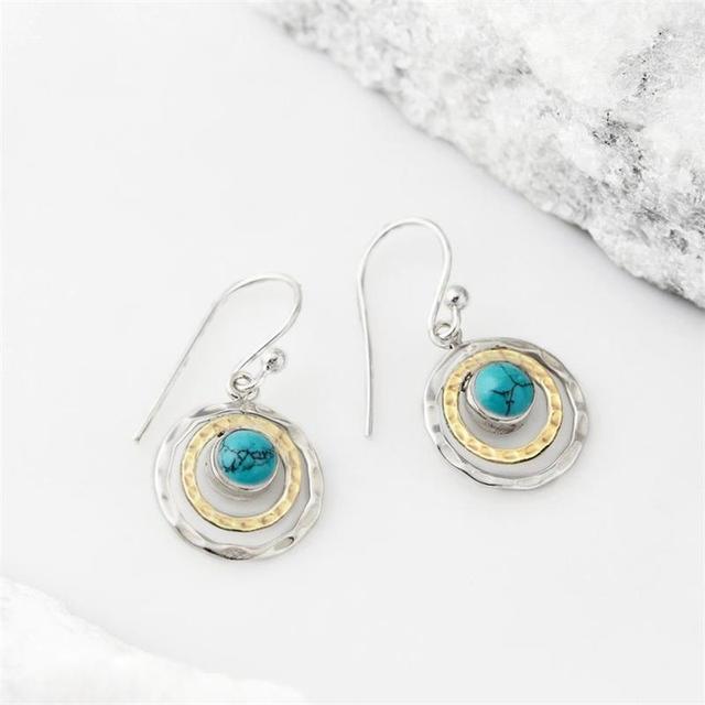 Pendientes Boho Saturn con piedra turquesa en plata y oro