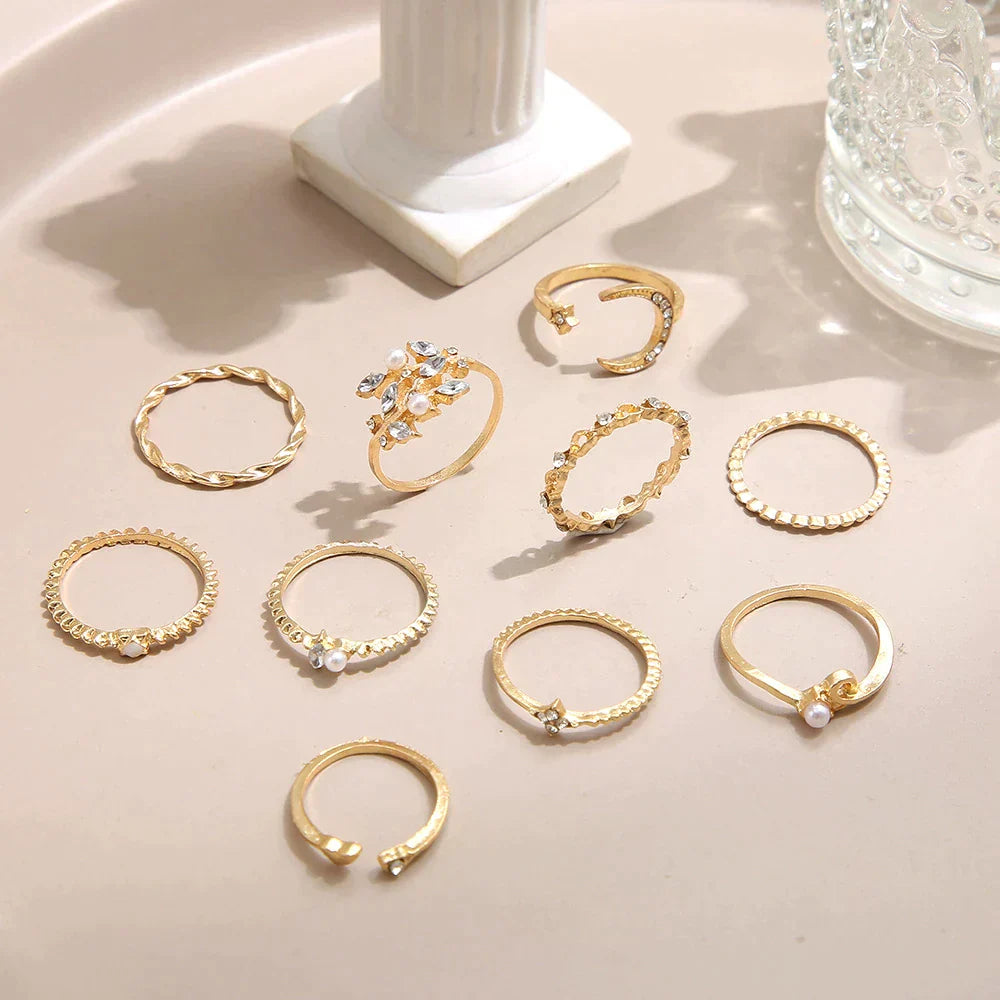 Lote de 10 anillos bohemios chapados en plata y oro