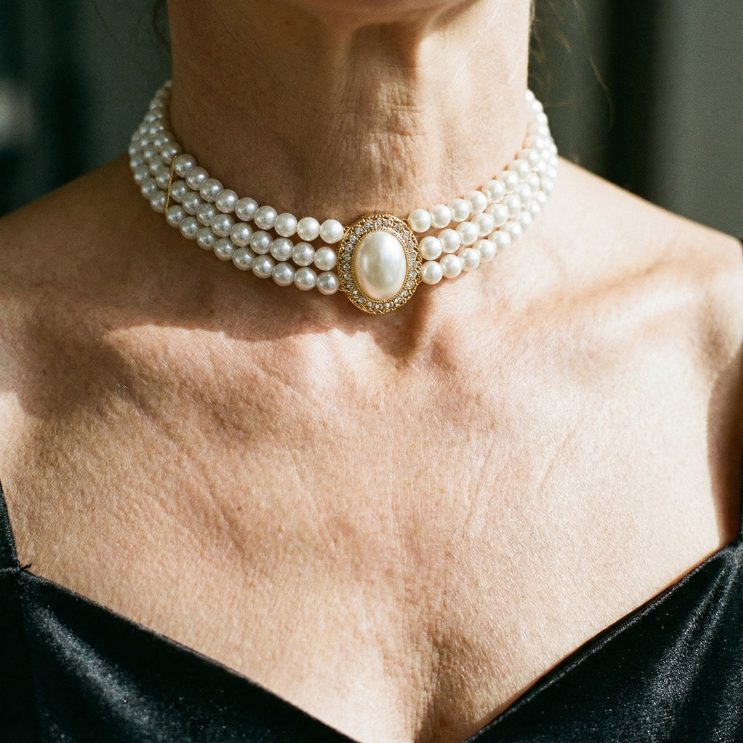 Elegante collar con tres perlas