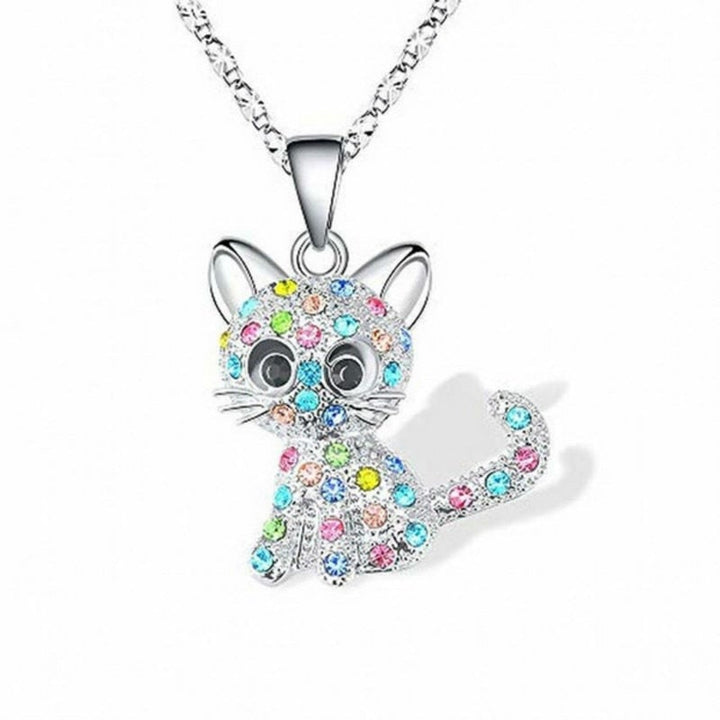 Collar plateado con gatitos y circonitas de colores