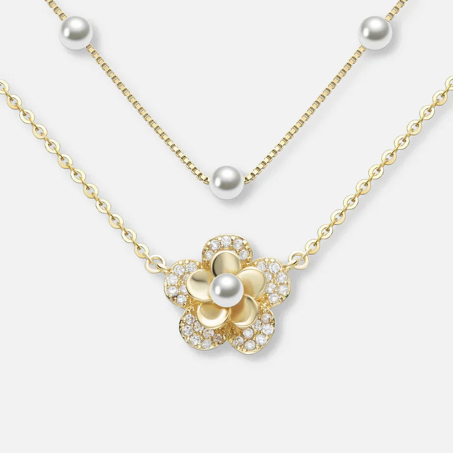 Collar de flores con perlas de doble capa
