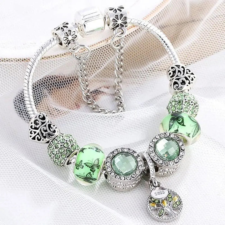 Pulsera de plata y cristal verde