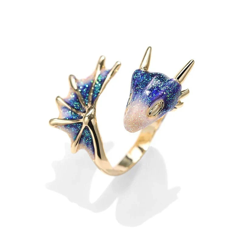 Anillo Dragón ajustable y esmalte pintado a mano