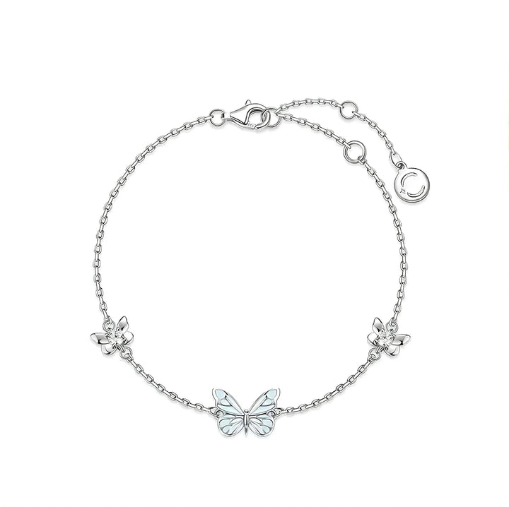 Pulsera de Plata Mariposa Azul que Brilla en la Oscuridad