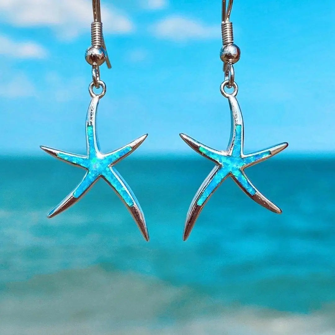 Pendientes Estrella ade Mar en Ópalo y Plata