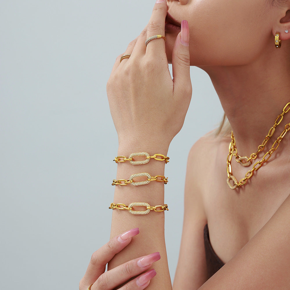 Conjunto de Joyas Cadena Eslabón Pavé | Oro