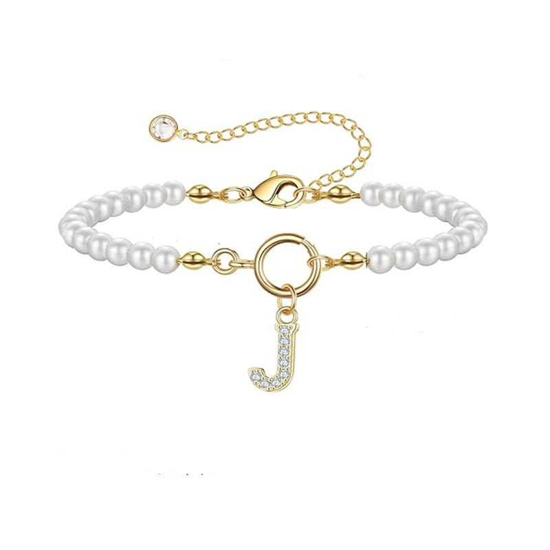 Pulsera de Oro con Perlas y Letra