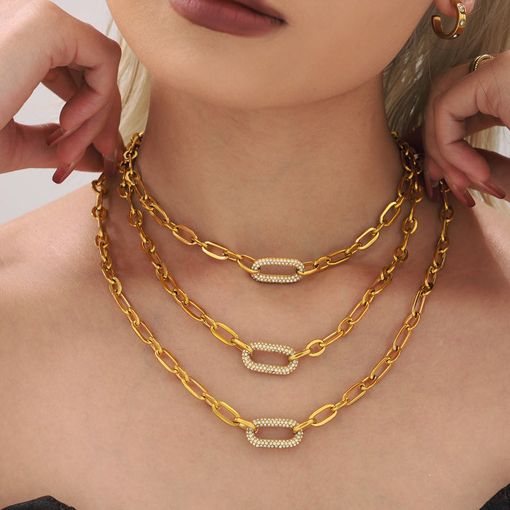 Conjunto de Joyas Cadena Eslabón Pavé | Oro