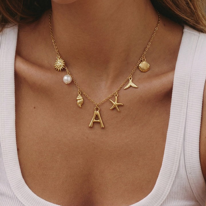 Collar Océano con Letra de Oro