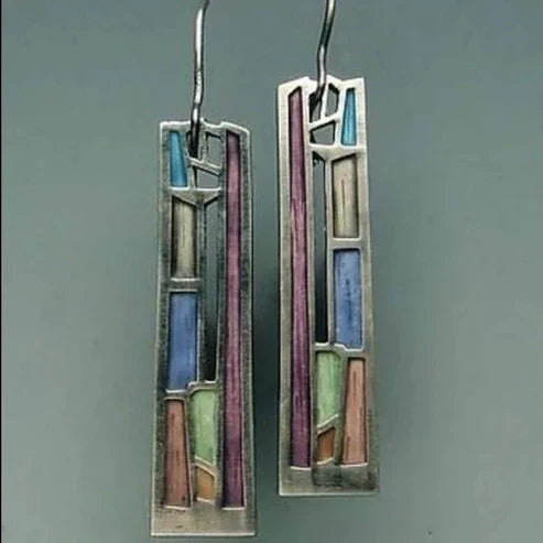 Pendientes vintage de plata con mosaico