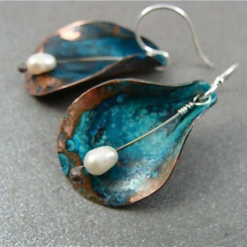 Pendientes Vintage con Hoja Azul