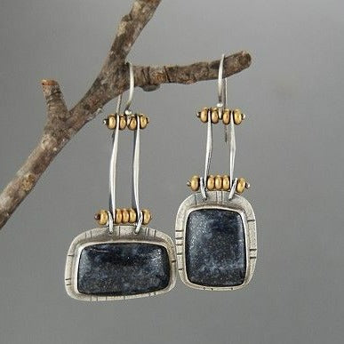 Pendientes vintage de plata con piedra negra