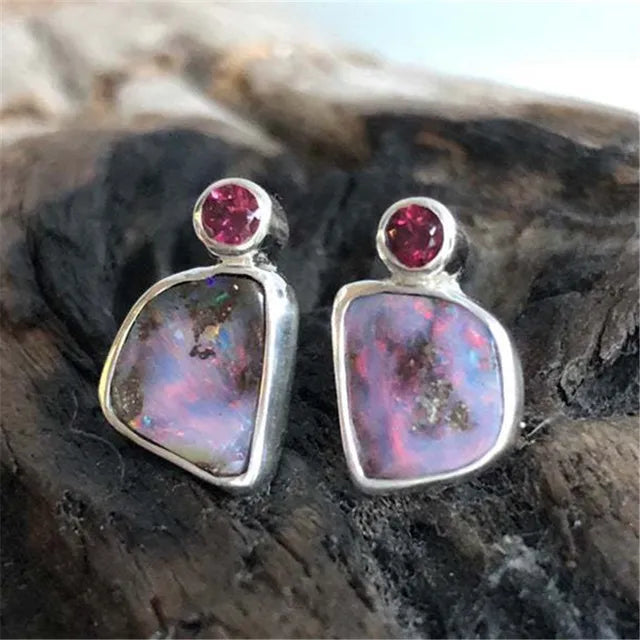 Pendientes vintage con cristal y piedra morada