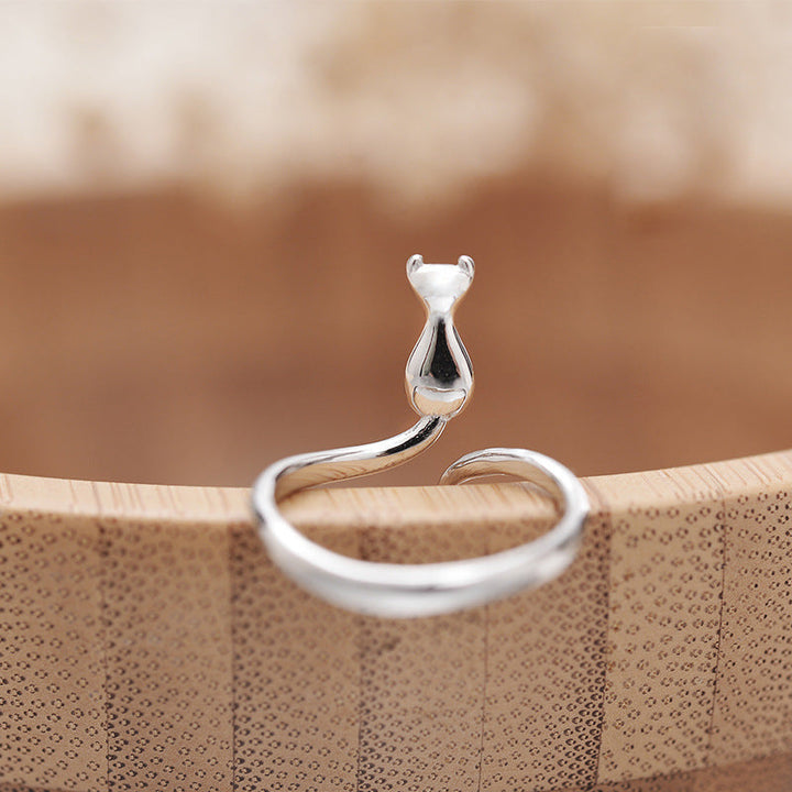 Anillo ajustable con gatito en plata