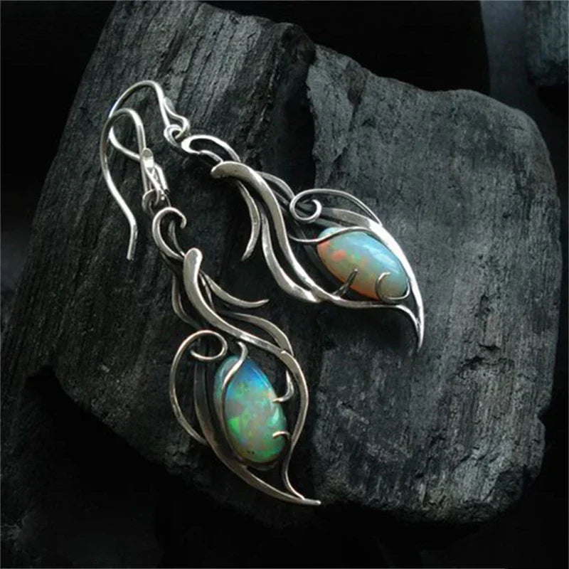 Pendientes vintage en plata y ópalo