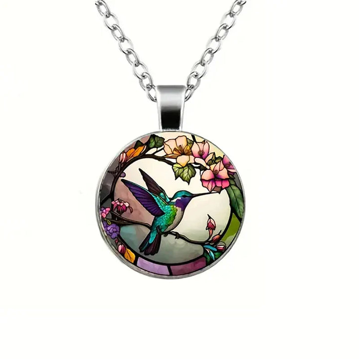 Collar Con Colgante De Cristal En Forma De Colibrí Con Cúpula