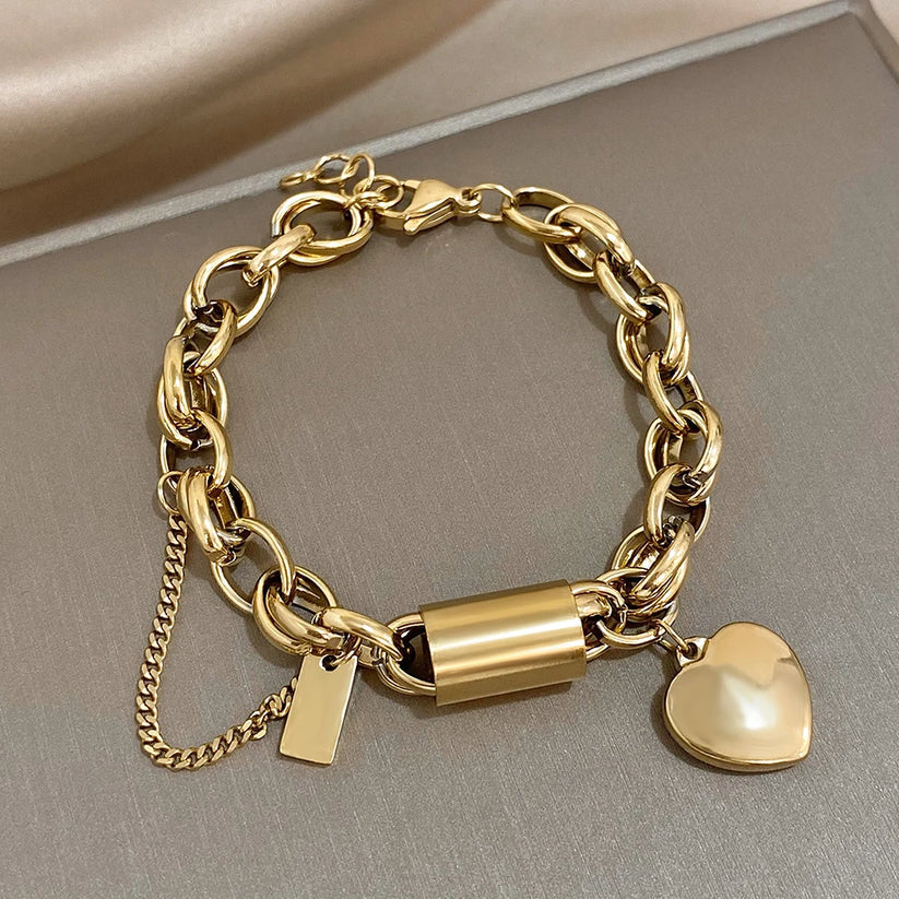 Pulsera Gruesa del Corazón | Oro