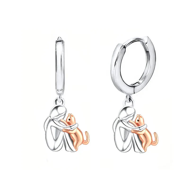 Pendientes Gato Hug Bicolor Plata Y Oro