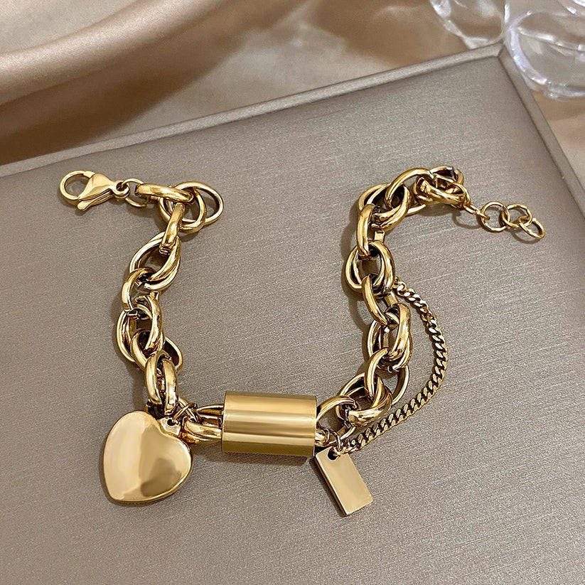 Pulsera Gruesa del Corazón | Oro