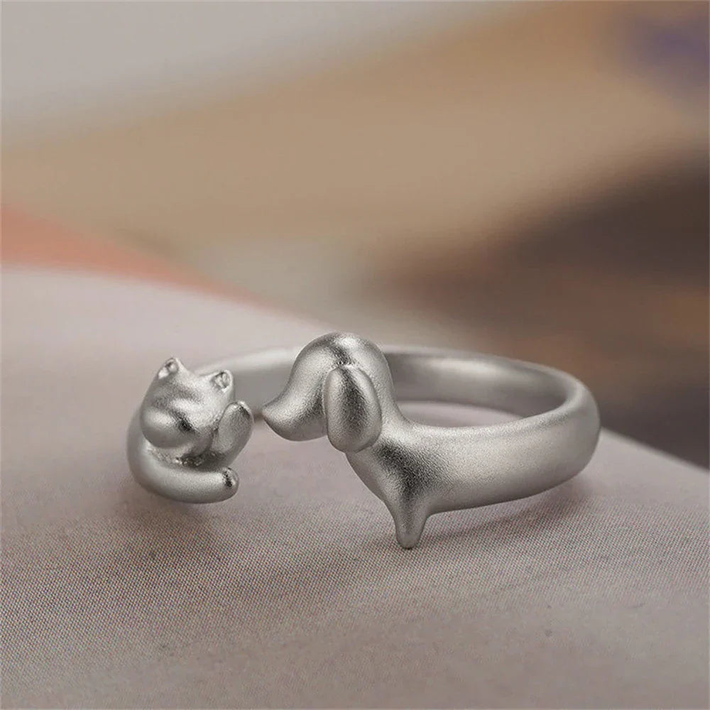 Anillo Elegante Perro y Gato (Ajustable)