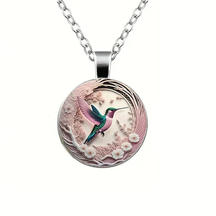 Collar Con Colgante De Cristal En Forma De Colibrí Con Cúpula