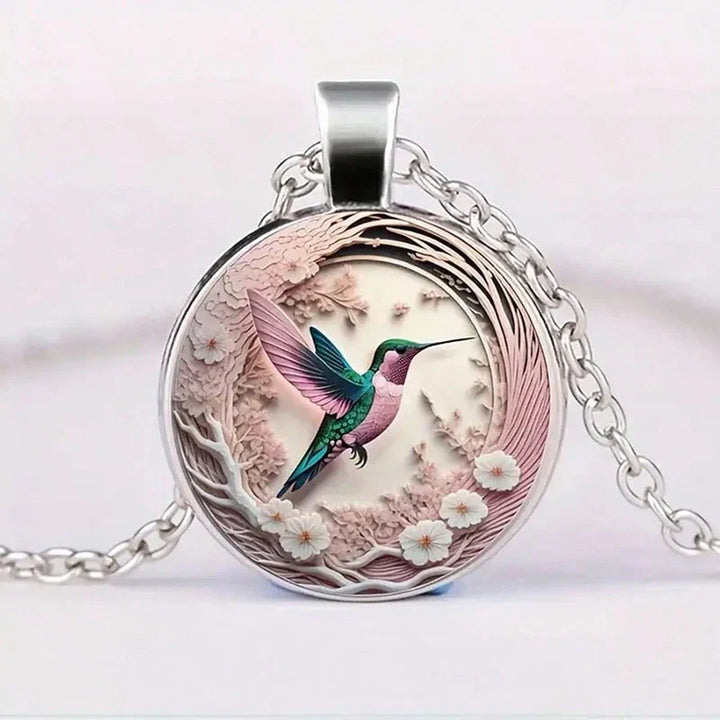 Collar Con Colgante De Cristal En Forma De Colibrí Con Cúpula