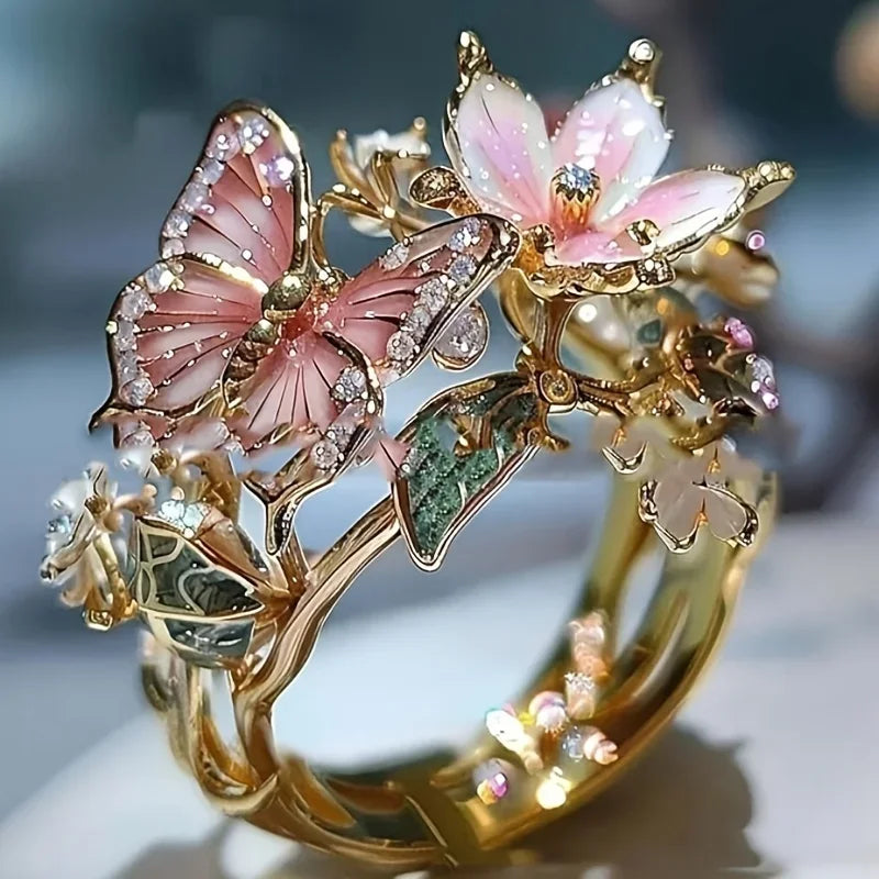 Anillo Mariposa Brillante De La Naturaleza Con Circonita