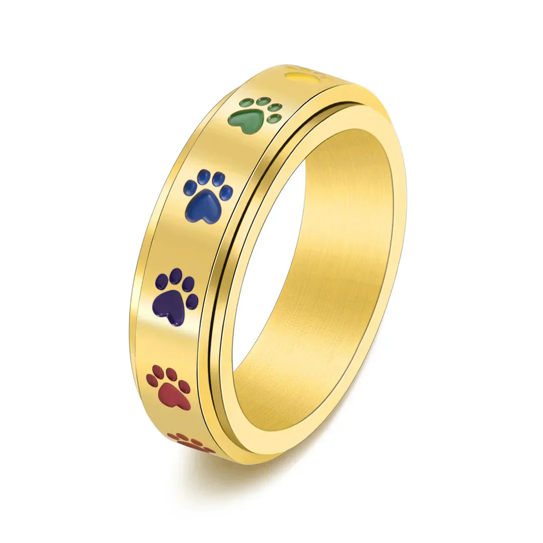 Anillo Giratorio Antiestrés Con Huellas Arcoíris En Acero Inoxidable
