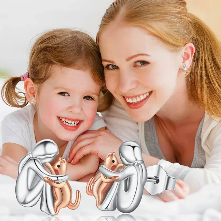 Pendientes Gato Hug Bicolor Plata Y Oro